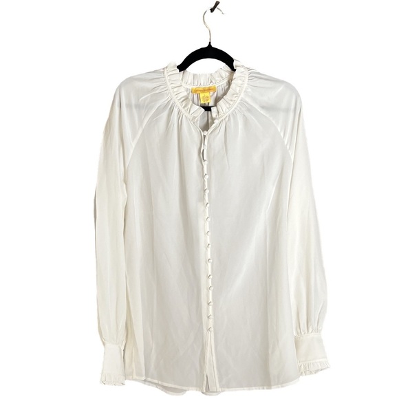 New Catherine Malandrino Ruffle Neck Button Front Blouse Ivory Large - Picture 2 of 12